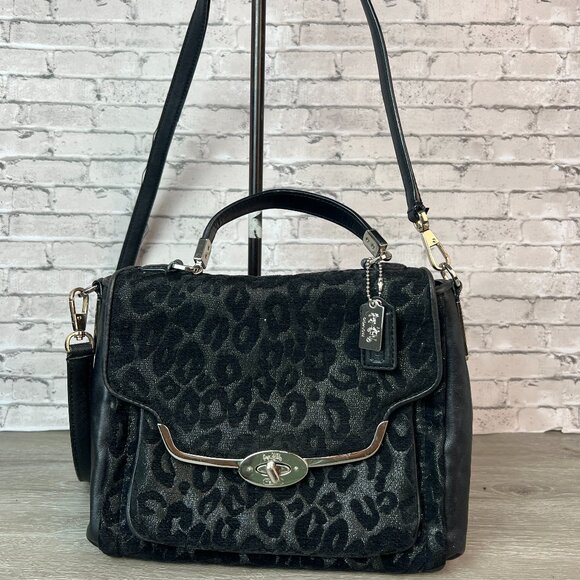 COACH MADISON CHENILLE LEOPARD SMALL SADIE FLAP SATCHEL HANDBAG 26284 - Picture 1 of 9